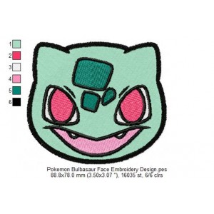 Pokemon Bulbasaur Face Embroidery Design